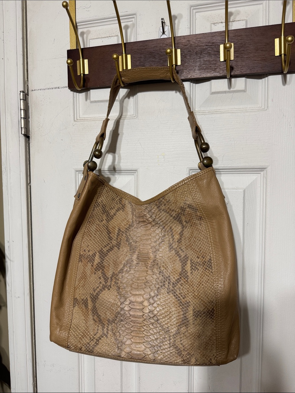 PS Perspectiva Tan Snake-Embossed Leather Hobo Bag
